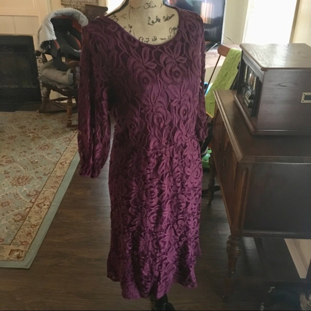 Maroon Lace Dress with Long Sleeves